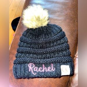C.C.  Baby infant beanie. “Rachel” embroidery